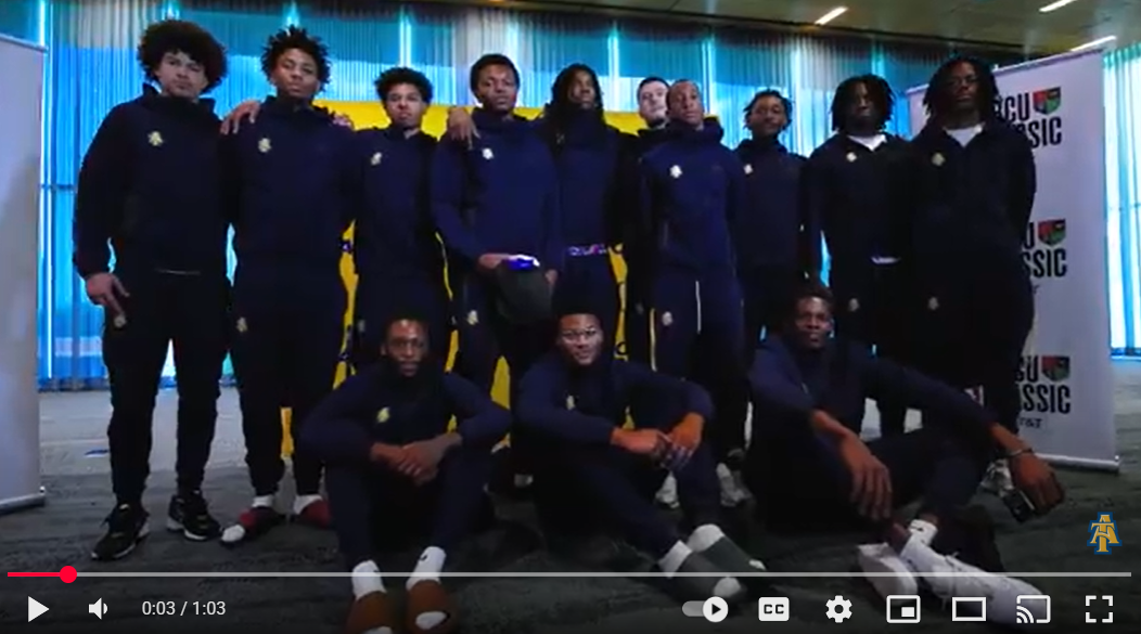 Group shot of N.C. A&T men's basketball team
